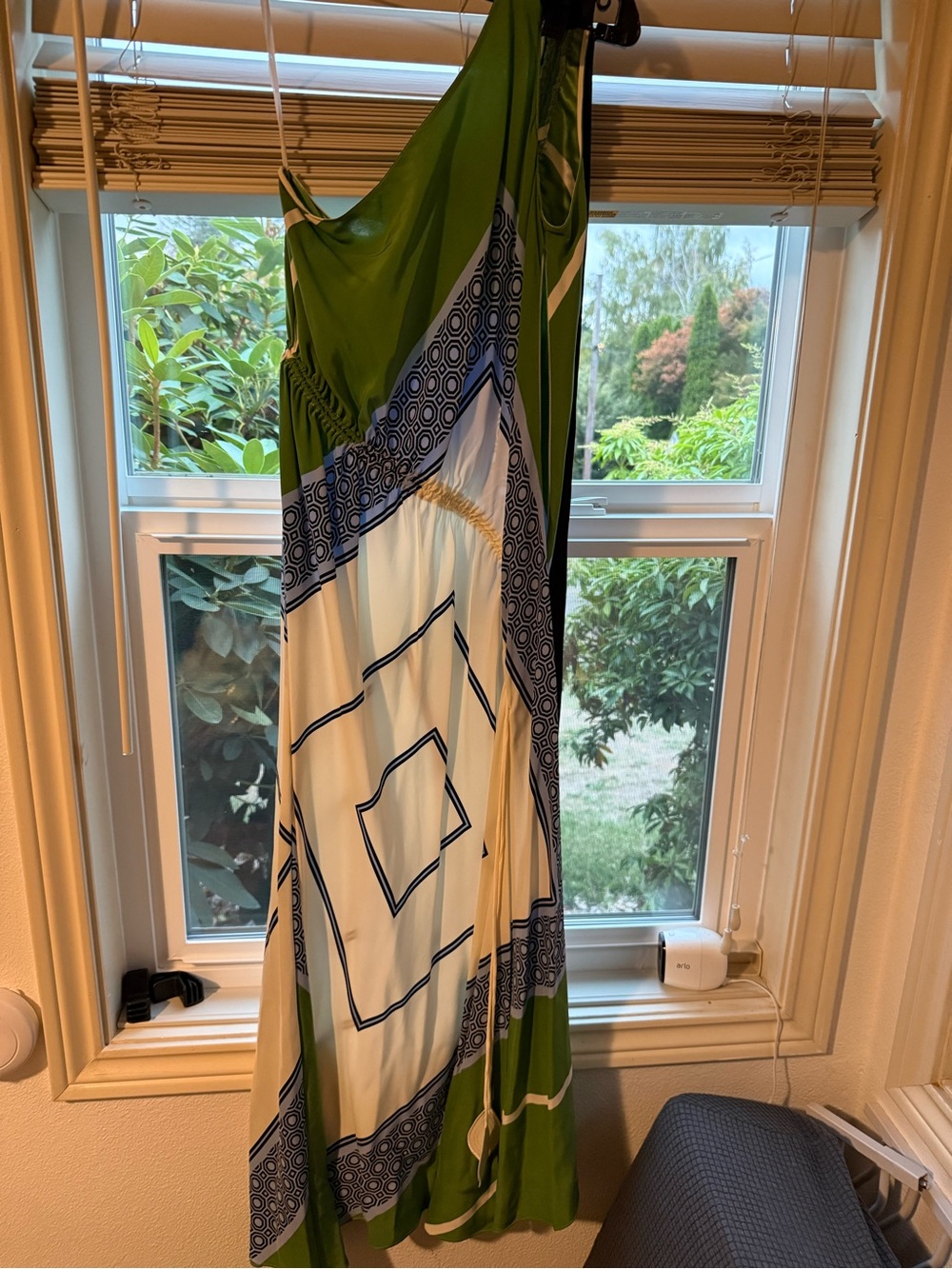 Tory Burch Green and White One-Shoulder Maxi Dress